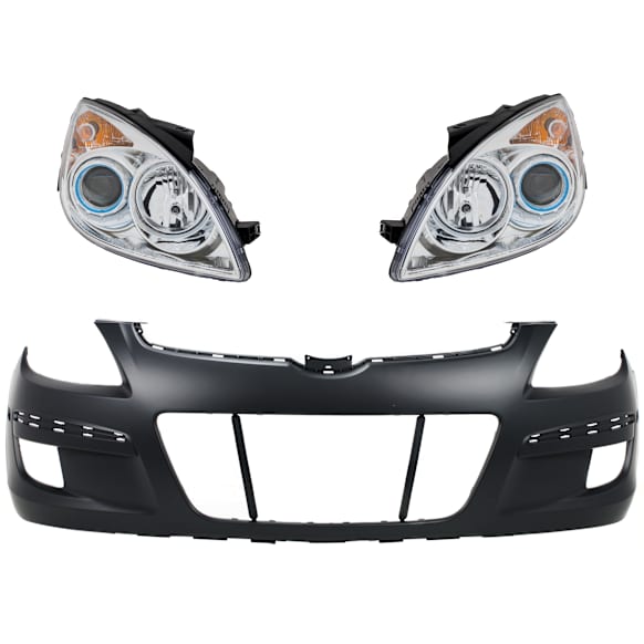 3-Piece Kit Driver and Passenger Side Headlight, Includes (2) Headlight and (1) Bumper Cover