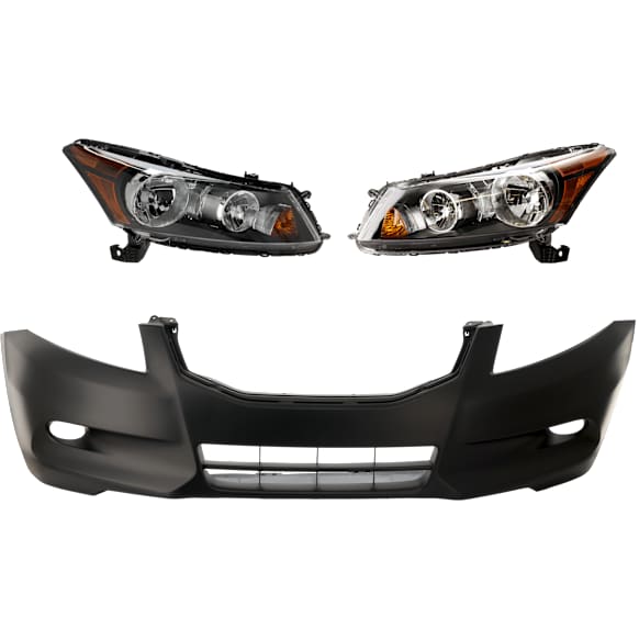 2011-2012 Honda Accord - 3-Piece Kit Driver and Passenger Side Headlight, Includes (2) Headlight and (1) Bumper Cover