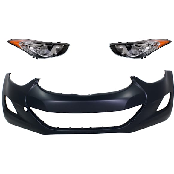 2011-2013 Hyundai Elantra - 3-Piece Kit Driver and Passenger Side Headlight, Includes (2) Headlight and (1) Bumper Cover