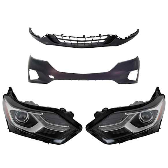 2021 Chevrolet Equinox - 4-Piece Kit Driver and Passenger Side HID/Xenon Headlight, With bulb(s), For Models With Type 2 Bumper Cover, OE Comparable Finish, CAPA Certified Includes (2) Bumper Cover and (2) Headlight