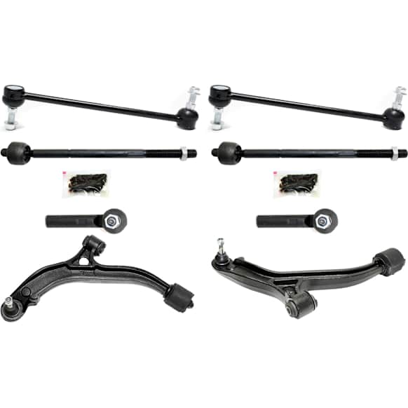 8-Piece Kit Front, Driver and Passenger Side, Lower Control Arm Kit, Includes (2) Control Arm, (2) Sway Bar Link, and (4) Tie Rod End