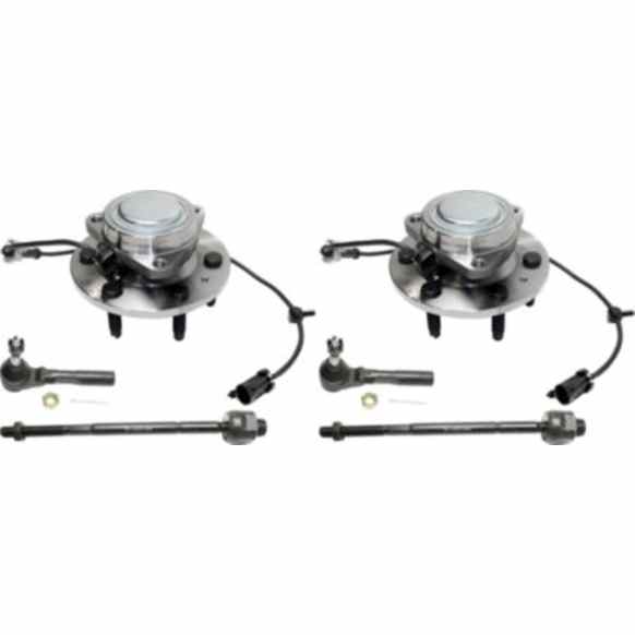 2-Wheel Set Front, Driver and Passenger Side Wheel Hub, 6 Lugs, With Bearing, With Sensor, RWD, Includes (2) Wheel Hub and (4) Tie Rod End