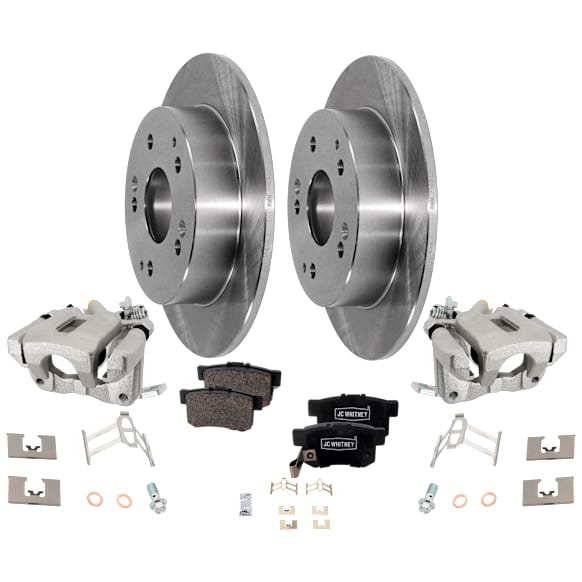 2-Wheel Set Rear Brake Kit With Calipers, Plain Surface 5 Lugs 259.59 mm Ceramic FWD, Includes (2) Caliper, (2) Disc, and (1) Pad Set