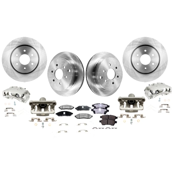 4-Wheel Set Front and Rear Brake Kit With Calipers, Plain Surface 6 Lugs Front-295.91 mm/Rear-286 mm Ceramic, Includes (4) Brake Caliper, (2) Brake Pad Set and (4) Brake Disc