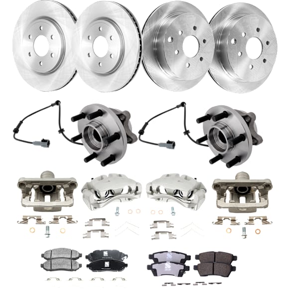 2-Wheel Set Front and Rear Brake Kit With Calipers, 6 Lugs,, 4WD, 4.0L, 6Cyl, Includes (4) Brake Caliper, (2) Brake Pad Set, (4) Brake Disc and (2) Brake Kit With Calipers