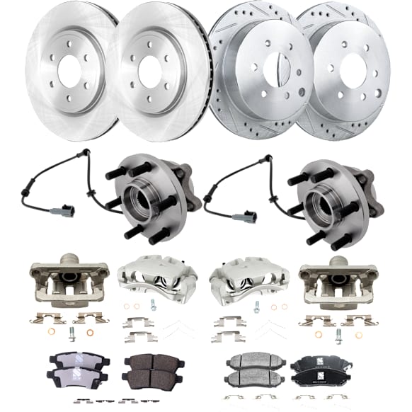 2-Wheel Set Front and Rear Brake Kit With Calipers, 6 Lugs,, 4WD, 4.0L, 6Cyl, Includes (4) Brake Caliper, (4) Brake Disc, (2) Brake Pad Set and (2) Brake Kit With Calipers