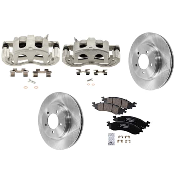 2-Wheel Set Front Brake Kit With Calipers, Plain Surface 5 Lugs 305.05 mm Ceramic, Includes (2) Caliper, (2) Disc, and (1) Pad Set
