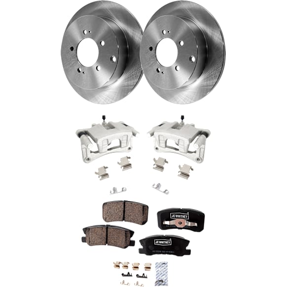 2-Wheel Set Rear Brake Kit With Calipers, Plain Surface 5 Lugs 302.01 mm Ceramic, Includes (2) Caliper, (2) Disc, and (1) Pad Set