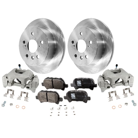 2-Wheel Set Rear Brake Kit With Calipers, Plain Surface 5 Lugs 268.99 mm Ceramic FWD, Includes (2) Brake Caliper, (2) Brake Disc and (1) Brake Pad Set
