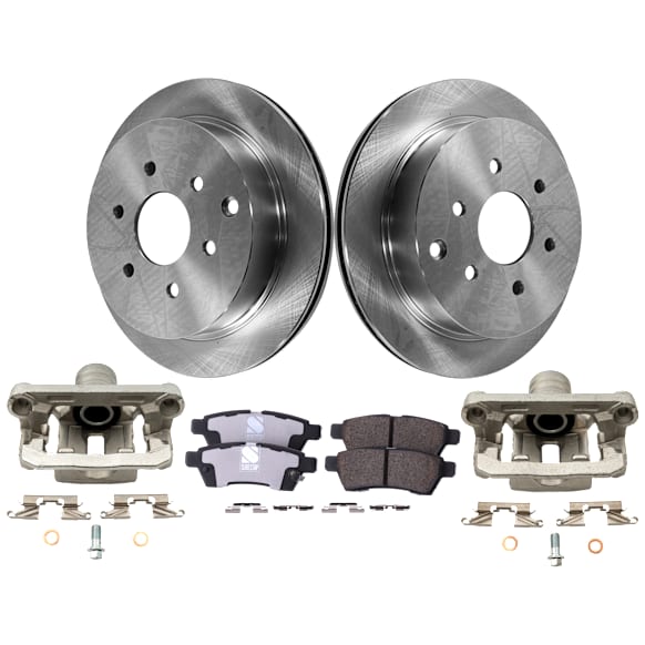 2-Wheel Set Rear Brake Kit With Calipers, Plain Surface 6 Lugs 286 mm Ceramic, Includes (2) Brake Caliper, (1) Brake Pad Set and (2) Brake Disc