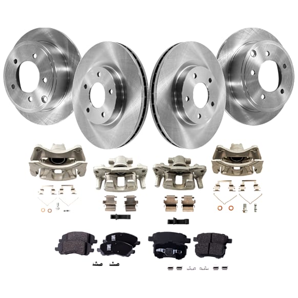 4-Wheel Set Front and Rear Brake Kit With Calipers, Plain Surface, 5 Lugs, Ceramic