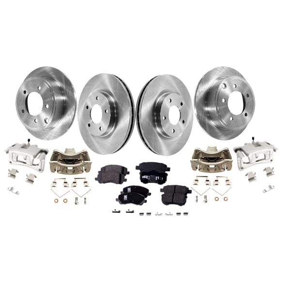 4-Wheel Set Front and Rear Brake Kit With Calipers, Plain Surface, 5 Lugs, Ceramic