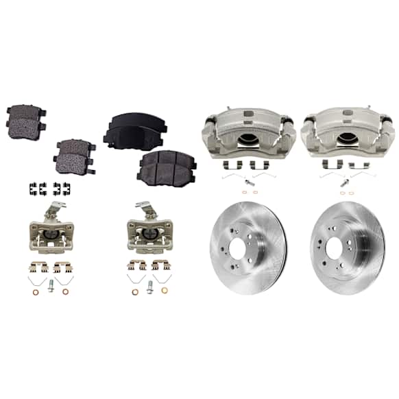 4-Wheel Set Front and Rear Brake Kit With Calipers, Plain Surface, 5 Lugs, Ceramic FWD