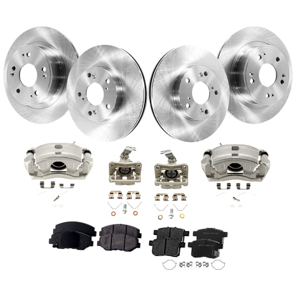 4-Wheel Set Front and Rear Brake Kit With Calipers, Plain Surface, 5 Lugs, Ceramic FWD