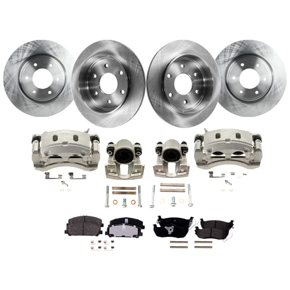 4-Wheel Set Front and Rear Brake Kit With Calipers, Plain Surface 6 Lugs Front-350.01 mm/Rear-320.04 mm Front-Ceramic/Rear-Semi-Metallic, Includes (4) Caliper, (4) Disc and (2) Pad Set