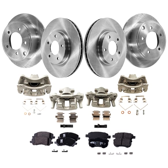 4-Wheel Set Front and Rear Brake Kit With Calipers, Plain Surface, 5 Lugs, Ceramic