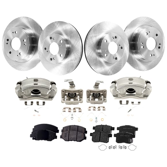 4-Wheel Set Front and Rear Brake Kit With Calipers, Plain Surface, 5 Lugs, Ceramic FWD