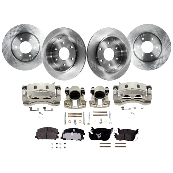 4-Wheel Set Front and Rear Brake Kit With Calipers, Plain Surface 6 Lugs Front-350.01 mm/Rear-320.04 mm Front-Ceramic/Rear-Semi-Metallic, Includes (4) Caliper, (4) Disc and (2) Pad Set