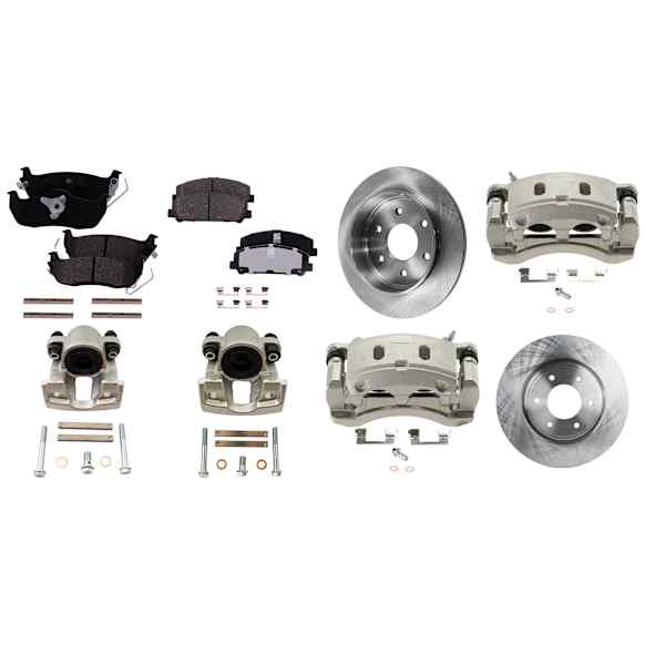4-Wheel Set Front and Rear Brake Kit With Calipers, Plain Surface 6 Lugs Front-350.01 mm/Rear-320.04 mm Front-Ceramic/Rear-Semi-Metallic, Includes (4) Caliper, (4) Disc and (2) Pad Set