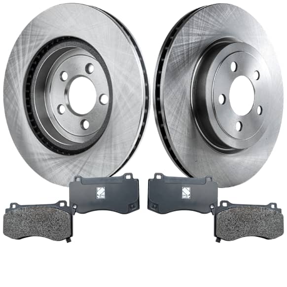 2-Wheel Set Front Brake Disc and Pad Kit, Plain Surface 5 Lugs 344.93 mm Semi-metallic Pro-Line Series, Includes (1) Brake Pad Set and (2) Brake Disc