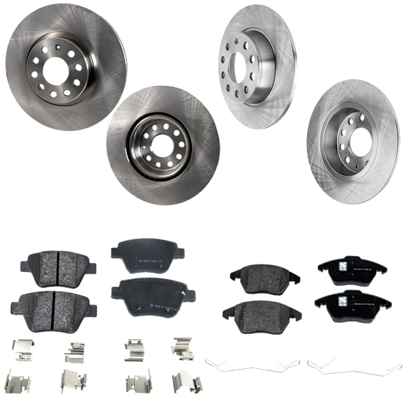 4-Wheel Set Front and Rear Brake Disc and Pad Kit, Plain Surface 5 Lugs Front-311.91 mm/Rear-272.03 mm Organic Pro-Line Series, Includes (4) Disc and (2) Pad Set