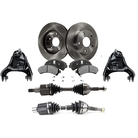 7-Piece Kit Front, Driver and Passenger Side Axle Assembly - New 7-Piece Kit, Includes (2) Brake Disc, (1) Brake Pad Set, (2) Control Arm and (2) Axle Assembly