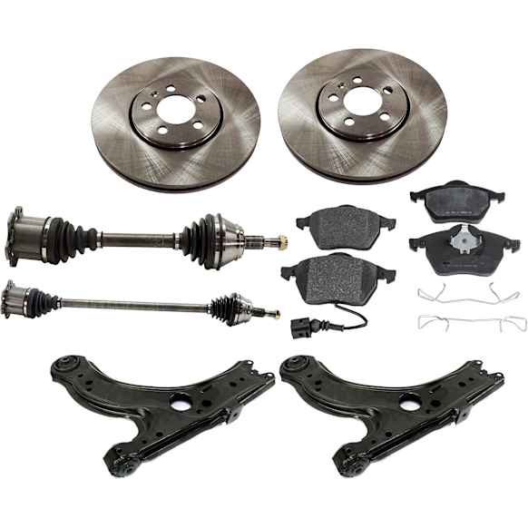 7-Piece Kit Front, Driver and Passenger Side Axle Assembly - New 7-Piece Kit FWD, Includes (2) Brake Disc, (1) Brake Pad Set, (2) Control Arm and (2) Axle Assembly