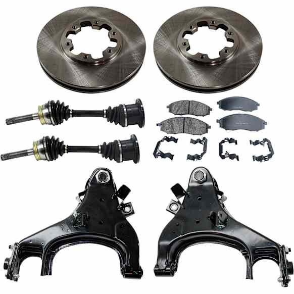 7-Piece Kit Front, Driver and Passenger Side Axle Assembly - New 7-Piece Kit 4WD, Includes (2) Brake Disc, (1) Brake Pad Set, (2) Control Arm and (2) Axle Assembly