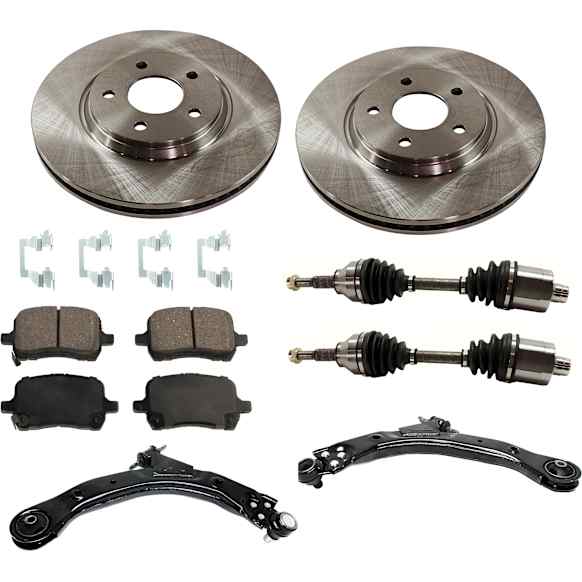 8-Piece Kit Front, Driver and Passenger Side Axle Assembly, Automatic Transmission, 5 Lug, FWD, includes Brake Discs, Brake Pad Sets, and Control Arms