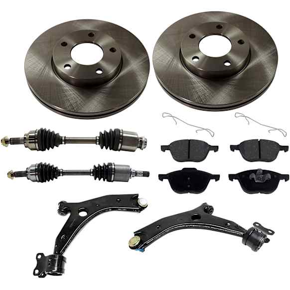 7-Piece Kit Front, Driver and Passenger Side Axle Assembly - New 7-Piece Kit, 2.0L, 4Cyl, Includes (2) Brake Disc, (1) Brake Pad Set, (2) Control Arm and (2) Axle Assembly
