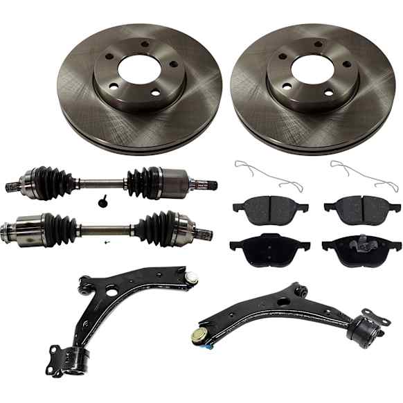 7-Piece Kit Front, Driver and Passenger Side Axle Assembly - New 7-Piece Kit, 2.0L, 4Cyl, Includes (2) Brake Disc, (1) Brake Pad Set, (2) Control Arm and (2) Axle Assembly