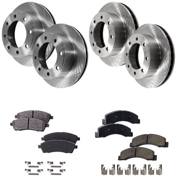 4-Wheel Set Front and Rear Brake Disc and Pad Kit, Plain Surface 8 Lugs Front-330.96 mm/Rear-325.88 mm Semi-metallic 4WD Pro-Line Series, Includes (4) Disc and (2) Pad Set