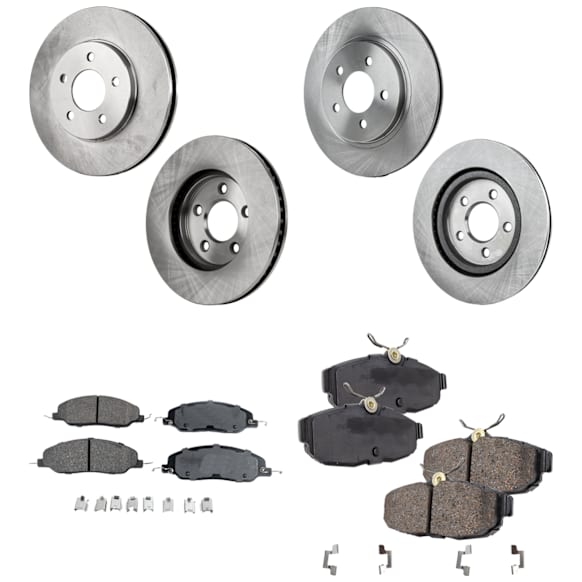 4-Wheel Set Front and Rear Brake Disc and Pad Kit, Plain Surface 5 Lugs Front-293.12 mm/Rear-299.97 mm Ceramic Pro-Line Series, Includes (2) Brake Pad Set and (4) Brake Disc