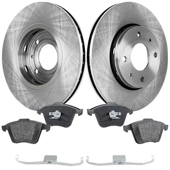 2006 Volvo S40 - 2-Wheel Set Brake Disc and Pad Kit, Plain Surface 4 Lugs 280.92 mm Organic Pro-Line Series, Includes (2) Brake Disc and (1) Brake Pad Set