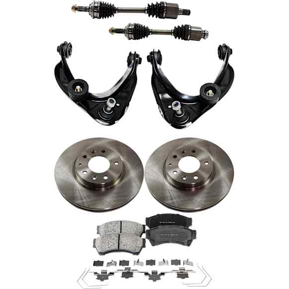 7-Piece Kit Front, Driver and Passenger Side Axle Assembly - New 7-Piece Kit, 3.0L, 6Cyl, Includes (2) Brake Disc, (1) Brake Pad Set, (2) Control Arm and (2) Axle Assembly