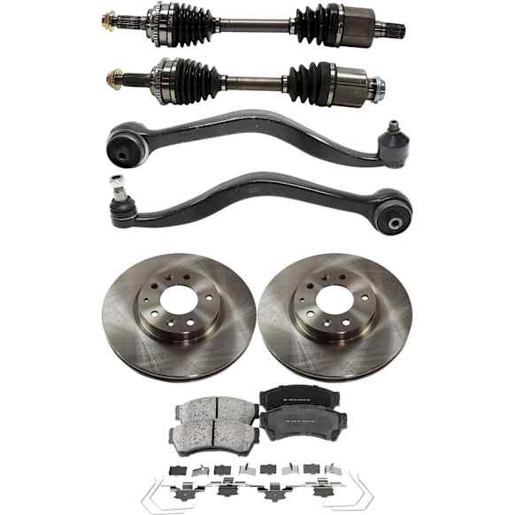 7-Piece Kit Front, Driver and Passenger Side Axle Assembly - New 7-Piece Kit, 3.0L, 6Cyl, Includes (2) Brake Disc, (1) Brake Pad Set, (2) Control Arm and (2) Axle Assembly