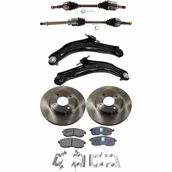7-Piece Kit Front, Driver and Passenger Side Axle Assembly - New 7-Piece Kit, 2.0L, 4Cyl, Includes (2) Brake Disc, (1) Brake Pad Set, (2) Control Arm and (2) Axle Assembly