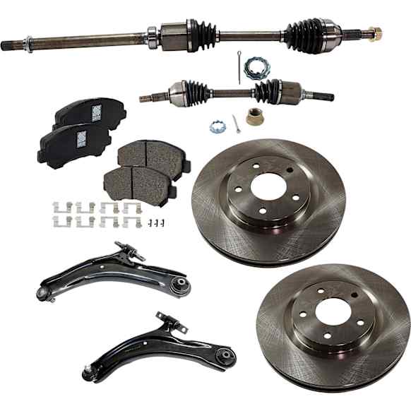8-Piece Kit Front, Driver and Passenger Side Axle Assembly with Brake Discs, Brake Pad Sets, and Control Arms, AWD
