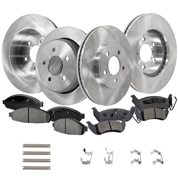 4-Wheel Set Front and Rear Brake Disc and Pad Kit, Plain Surface 5 Lugs Front-305.05 mm/Rear-294.89 mm Ceramic Pro-Line Series, Includes (2) Brake Pad Set and (4) Brake Disc