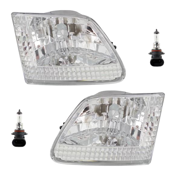 3-Piece Kit Driver and Passenger Side Halogen Headlight, With bulb(s), Clear Lens, Chrome Interior, Includes (1) Headlight and (2) Headlight Bulb