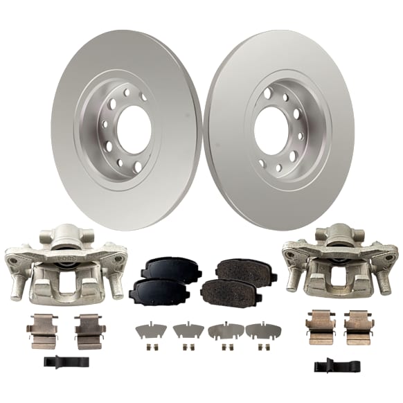 2-Wheel Set Rear Brake Kit With Calipers, Plain Surface 5 Lugs 278 mm Ceramic, Includes (2) Brake Caliper, (2) Brake Disc and (1) Brake Pad Set