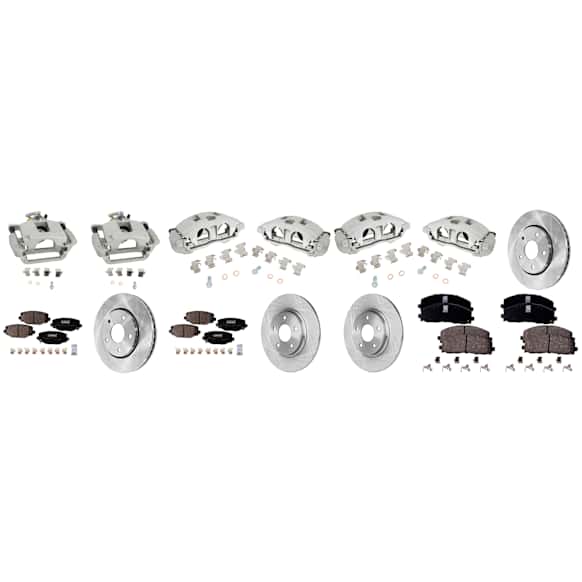 4-Wheel Set Front and Rear Brake Kit With Calipers, Plain Surface, 5 Lugs, Ceramic Pad Material, Includes (4) Caliper, (4) Disc, and (2) Pad Set