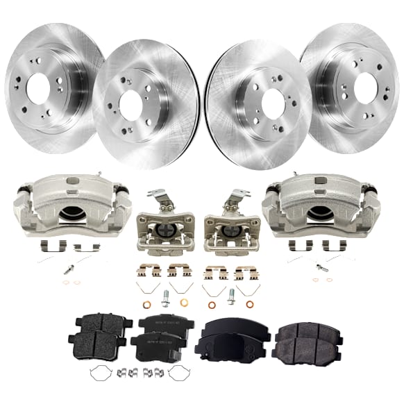 4-Wheel Set Front and Rear Brake Kit With Calipers, Plain Surface, 5 Lugs, Ceramic Pad Material