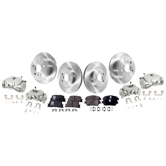 4-Wheel Set Front and Rear Brake Kit With Calipers, Plain Surface, 5 Lugs, Ceramic Pad Material