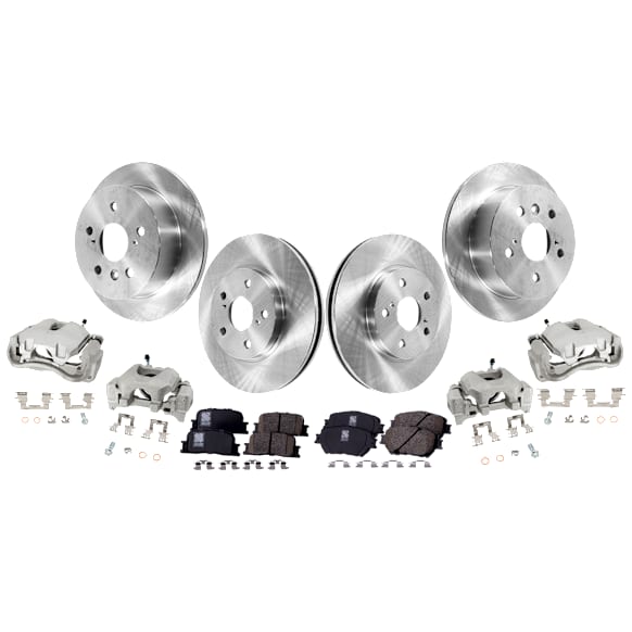 4-Wheel Set Front and Rear Brake Kit With Calipers, Plain Surface, 5 Lugs, Ceramic Pad Material