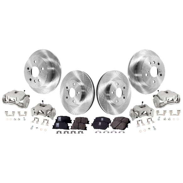 4-Wheel Set Front and Rear Brake Kit With Calipers, Plain Surface, 5 Lugs, Ceramic Pad Material