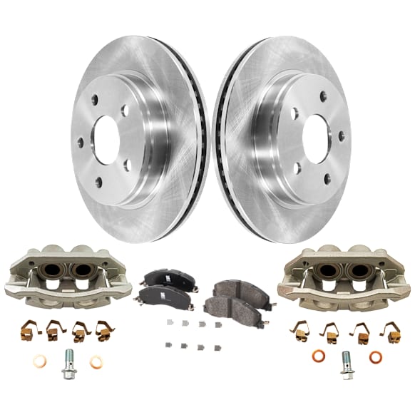 2-Wheel Set Front Brake Kit With Calipers, Plain Surface 5 Lugs 336.04 mm Semi-metallic RWD, Includes (2) Brake Caliper, (2) Brake Disc and (1) Brake Pad Set