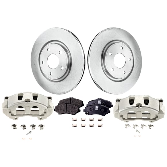2-Wheel Set Front Brake Kit With Calipers, Plain Surface 5 Lugs 329.95 mm Semi-metallic, Includes (2) Brake Caliper, (2) Brake Disc and (1) Brake Pad Set