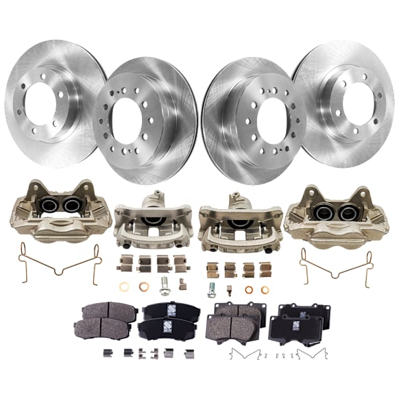 4-Wheel Set Front and Rear Brake Kit With Calipers, Plain Surface, 6 Lugs, Ceramic Pad Material