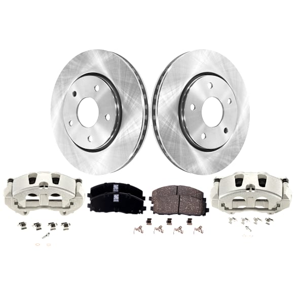 2-Wheel Set Front Brake Kit With Calipers, Plain Surface 5 Lugs 302.01 mm Ceramic, Includes (2) Brake Caliper, (2) Brake Disc and (1) Brake Pad Set
